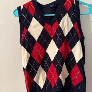 Brandy Melville Red and Black Argyle Sweater Vest